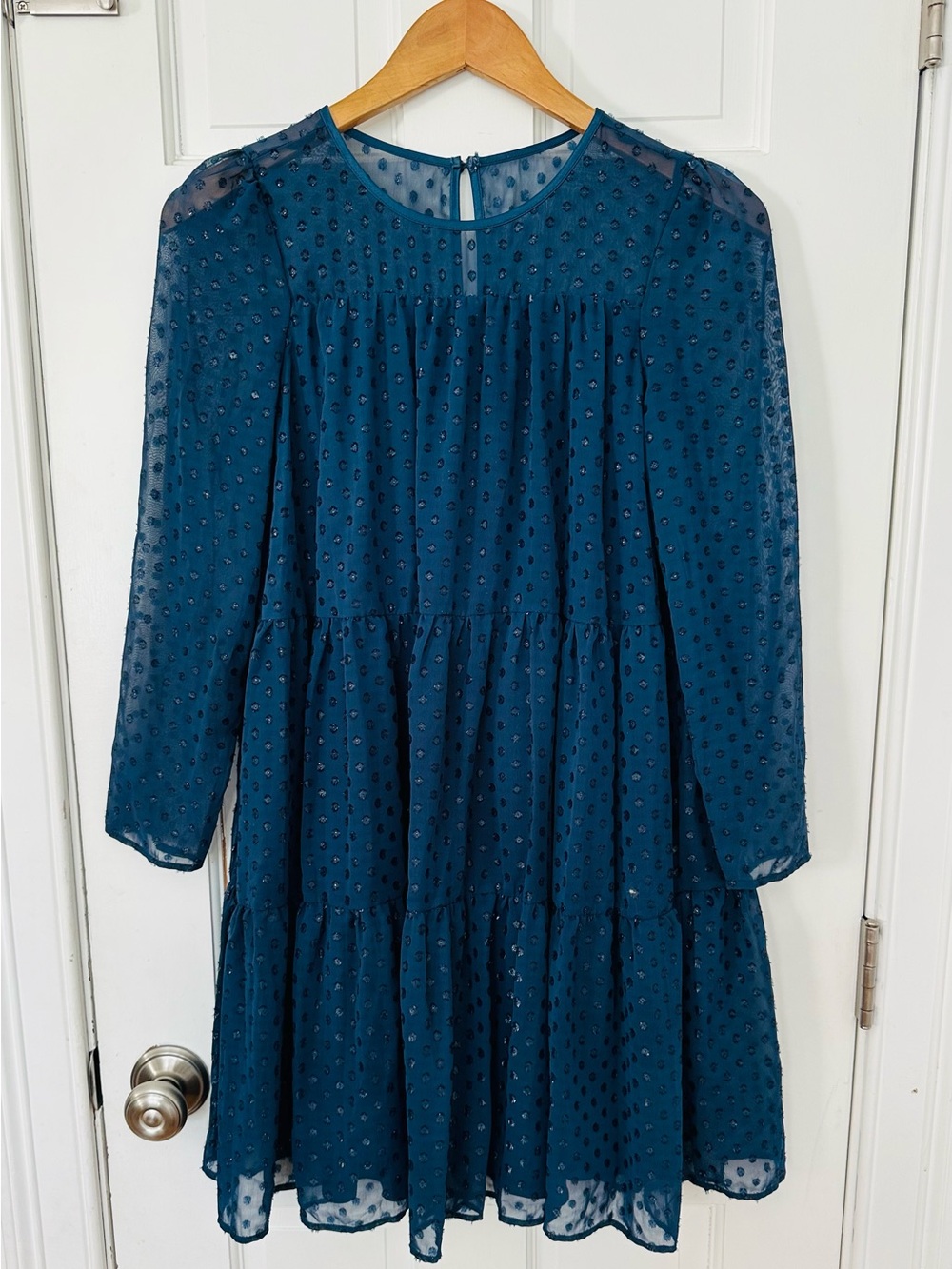 Blush by U.S. Angels Navy Blue Swiss Dott A-Line Party Dress Sz 12
